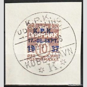 FRIM�RKER DANMARK | 1937 - AFA 243 - K.P.K - 10 �re brun - Med udstillings stempel