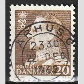 FRIMRKER DANMARK | 1961-62 - AFA 393F - Frederik IX - 20 re brun Flour papir - Pragt Stemplet