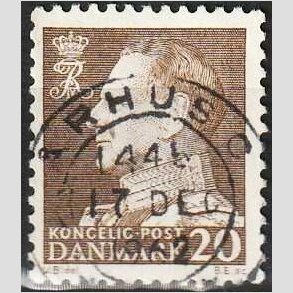 FRIMRKER DANMARK | 1961-62 - AFA 393F - Frederik IX - 20 re brun Flour papir - Pragt Stemplet