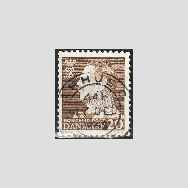 FRIMRKER DANMARK | 1961-62 - AFA 393F - Frederik IX - 20 re brun Flour papir - Pragt Stemplet