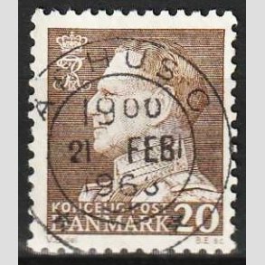 FRIMRKER DANMARK | 1961-62 - AFA 393F - Frederik IX - 20 re brun Flour papir - Pragt Stemplet