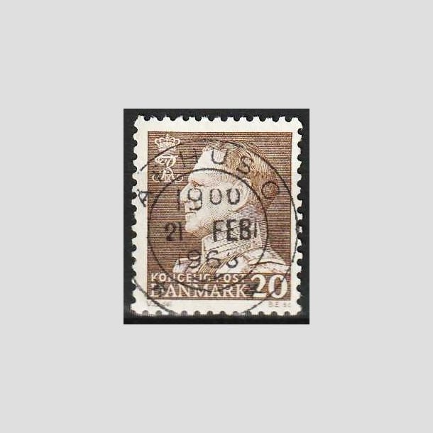 FRIMRKER DANMARK | 1961-62 - AFA 393F - Frederik IX - 20 re brun Flour papir - Pragt Stemplet