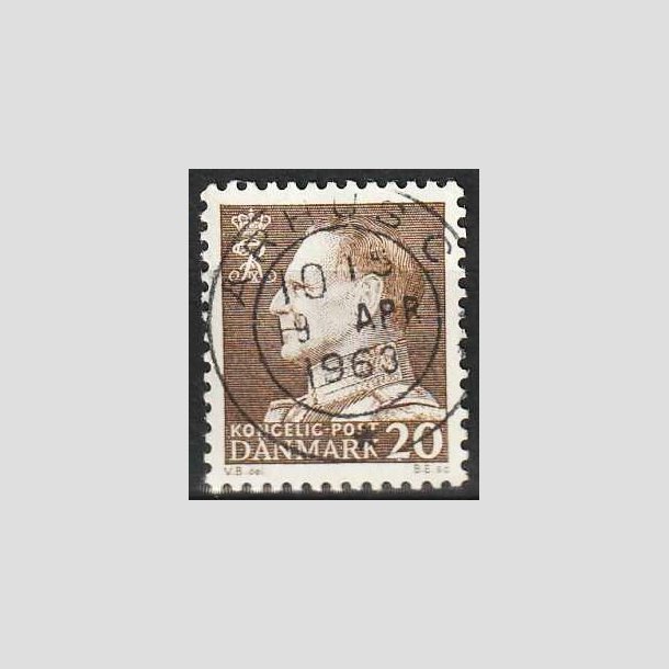 FRIMRKER DANMARK | 1961-62 - AFA 393F - Frederik IX - 20 re brun Flour papir - Pragt Stemplet