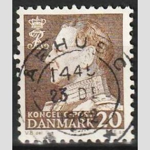 FRIMRKER DANMARK | 1961-62 - AFA 393F - Frederik IX - 20 re brun Flour papir - Pragt Stemplet