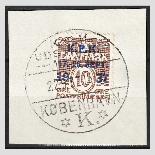 FRIMRKER DANMARK | 1937 - AFA 243 - K.P.K - 10 re brun - Med udstillings stempel