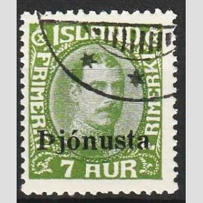 FRIMRKER ISLAND | 1936 - AFA 63 - Christian X overtryk Pjonusta - 7 aur grn - Stemplet