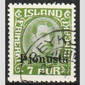 FRIMRKER ISLAND | 1936 - AFA 63 - Christian X overtryk Pjonusta - 7 aur grn - Stemplet