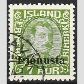 FRIMRKER ISLAND | 1936 - AFA 63 - Christian X overtryk Pjonusta - 7 aur grn - Stemplet