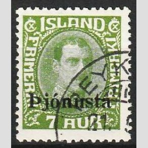 FRIMRKER ISLAND | 1936 - AFA 63 - Christian X overtryk Pjonusta - 7 aur grn - Stemplet