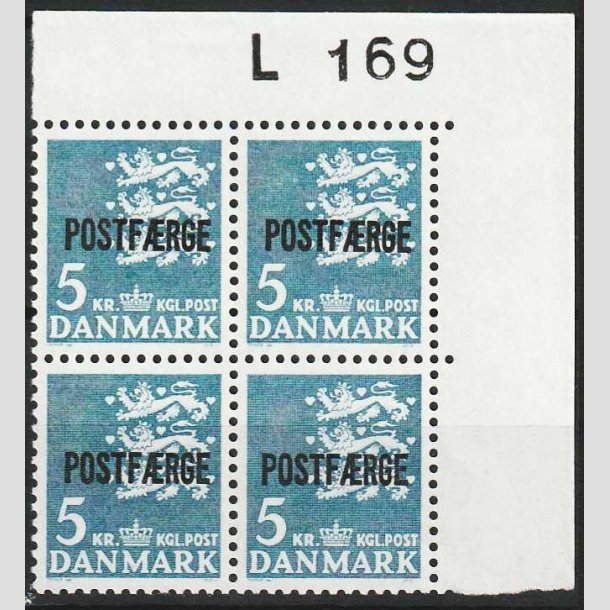 FRIMRKER DANMARK | 1967-75 - AFA 50 - 5 kr. bl POSTFRGE i 4-blok med marginal - Postfrisk