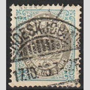 FRIM�RKER DANMARK | 1875 - AFA 22y - 3 �re bl�/gr� - Stemplet