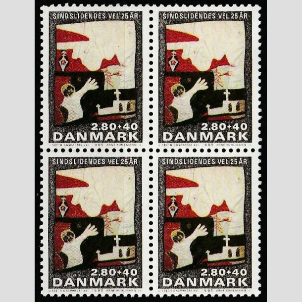 FRIMRKER DANMARK | 1985 - AFA 843 - Sindslidendes Vel - 2,80 Kr. + 40 re i 4-blok - Postfrisk