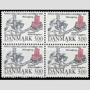 FRIMRKER DANMARK | 1985 - AFA 835 - Domkirken i Lund - 3,00 Kr. mrkbl/lilla i 4-blok - Postfrisk