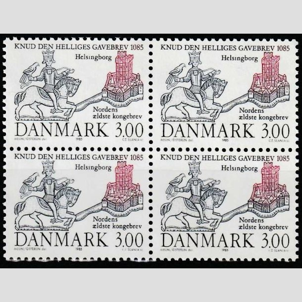 FRIMRKER DANMARK | 1985 - AFA 835 - Domkirken i Lund - 3,00 Kr. mrkbl/lilla i 4-blok - Postfrisk