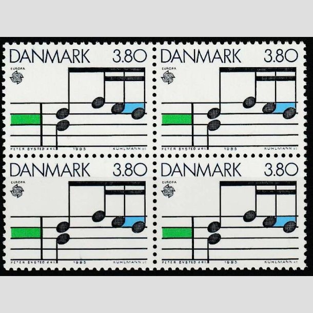 FRIMRKER DANMARK | 1985 - AFA 830 - Europamrker "Musik" - 3,80 Kr. i 4-blok - Postfrisk