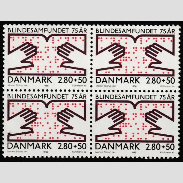 FRIMRKER DANMARK | 1986 - AFA 853 - Dansk Blindesamfund - 2,80 Kr. + 50 re i 4-blok - Postfrisk