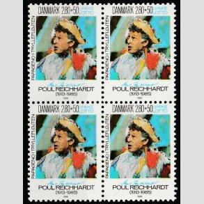 FRIMRKER DANMARK | 1986 - AFA 851 - Poul Richard - 2,80 Kr. + 50 re i 4-blok - Postfrisk 