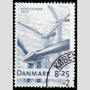 FRIM�RKER DANMARK | 2007 - AFA 1495 - Danske vindm�ller - 8,25 Kr. bl� - Hj�rne Stemplet