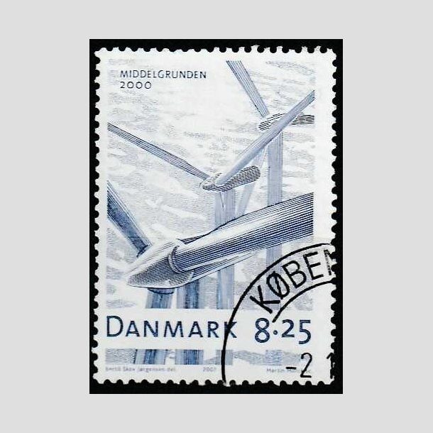 FRIMRKER DANMARK | 2007 - AFA 1495 - Danske vindmller - 8,25 Kr. bl - Hjrne Stemplet