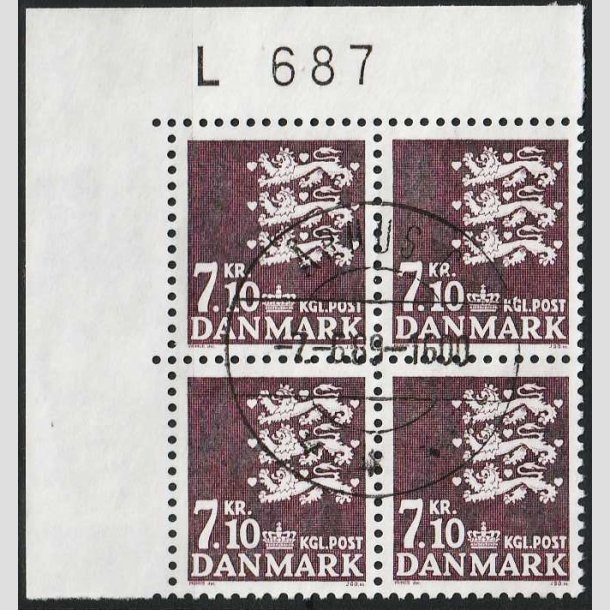 FRIMRKER DANMARK | 1988 - AFA 901 - Rigsvben - 7,10 Kr. mrklilla i 4-blok - Lux stemplet