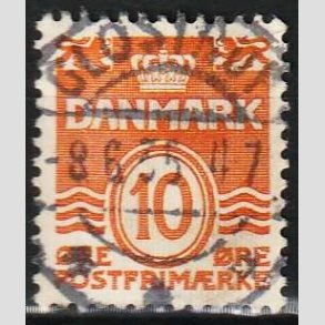 FRIM�RKER DANMARK | 1933 - AFA 202 - B�lgelinie 10 �re orange type IA - Pragt Stemplet