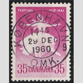 FRIM�RKER DANMARK | 1959 - AFA 377 - Ballet og Musikfestival - 35 �re r�dlilla - Pragt Stemplet