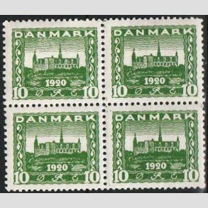 FRIMRKER DANMARK | 1921 - AFA 115 - Genforening 10 re grn i 4-blok - Postfrisk