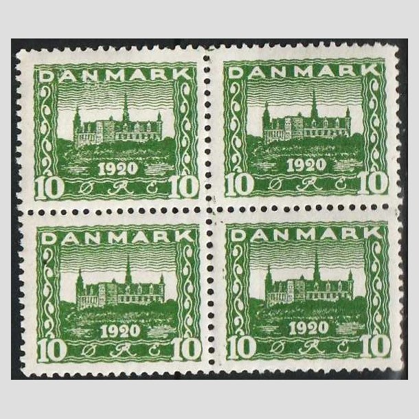 FRIMRKER DANMARK | 1921 - AFA 115 - Genforening 10 re grn i 4-blok - Postfrisk