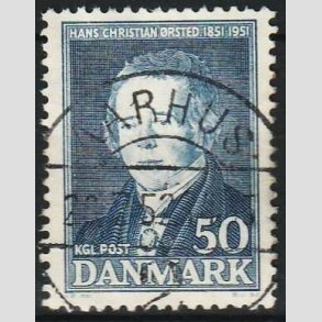 FRIM�RKER DANMARK | 1951 - AFA 330 - Hans Christian �rsted - 50 �re bl� - Lux Stemplet