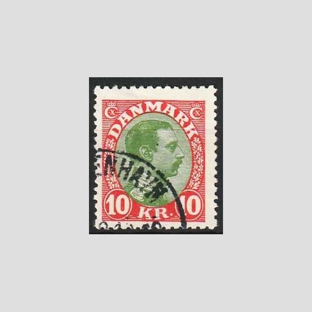 FRIMRKER DANMARK | 1927-28 - AFA 177 - Chr. X 10 Kr. rd/grn - Stemplet