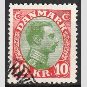 FRIMRKER DANMARK | 1927-28 - AFA 177 - Chr. X 10 Kr. rd/grn - Stemplet