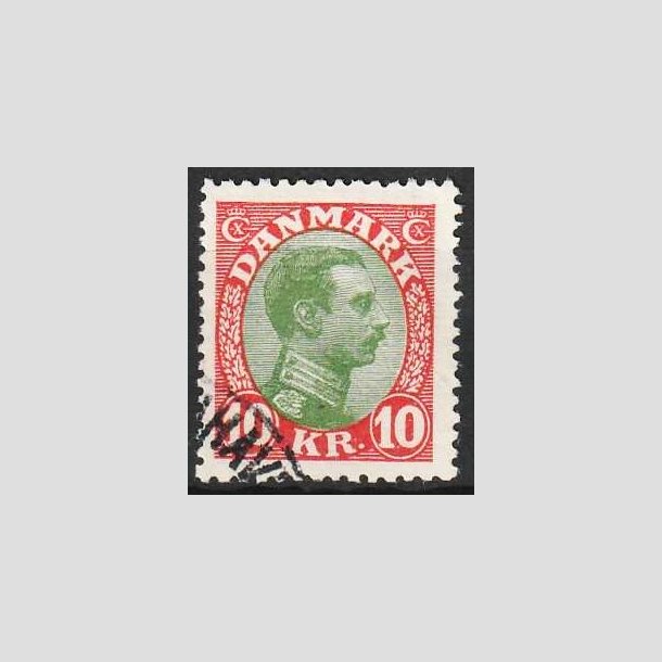 FRIMRKER DANMARK | 1927-28 - AFA 177 - Chr. X 10 Kr. rd/grn - Stemplet