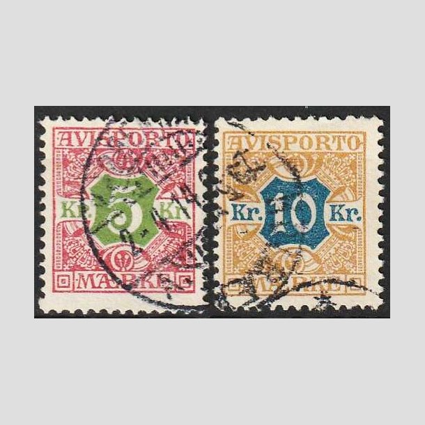 FRIMRKER DANMARK | 1907 - AFA 9,10 - 5 Kr, 10 Kr. Avisporto - Stemplet