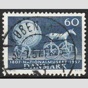 FRIM�RKER DANMARK | 1957 - AFA 371 - Nationalmuseets 150 �r - 60 �re bl� - Pragt Stemplet
