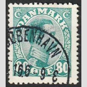 FRIMRKER DANMARK | 1915 - AFA 84 - Chr. X 80 re blgrn - Stemplet
