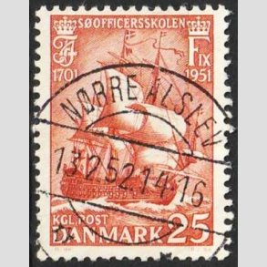 FRIM�RKER DANMARK | 1951 - AFA 328 - S�officerskolen 250 �r - 25 �re - Pragt Stemplet N�rre-Alslev