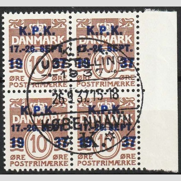 FRIMRKER DANMARK | 1937 - AFA 243 - K.P.K i 4-blok - Stemplet