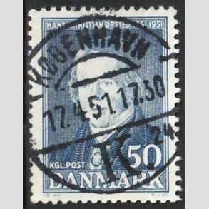 FRIM�RKER DANMARK | 1951 - AFA 330 - Hans Christian �rsted - 50 �re bl� - Lux Stemplet