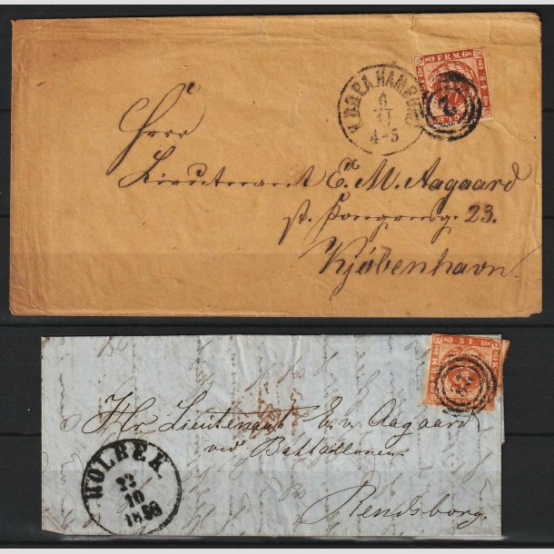 FRIMRKER DANMARK | 1854-57 - AFA 4 - 4 Skilling brun p brev x 2 - Blandet kvalitet