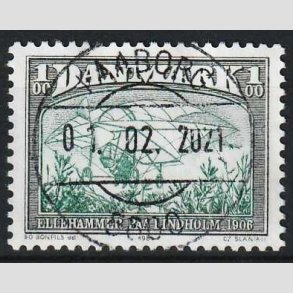 FRIM�RKER DANMARK | 1981 - AFA 737 - Flyvning - 1,00 Kr. sortgr�n/gr�n - Pragt Stemplet