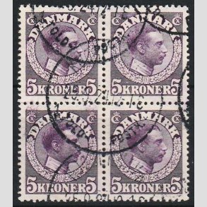 FRIMRKER DANMARK | 1918-20 - AFA 110 - Chr. X 5 Kr. violet i 4-blok - Stemplet