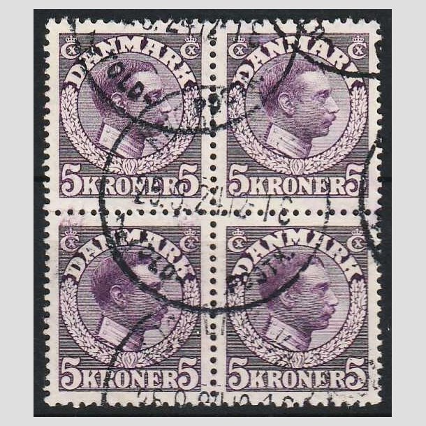 FRIMRKER DANMARK | 1918-20 - AFA 110 - Chr. X 5 Kr. violet i 4-blok - Stemplet