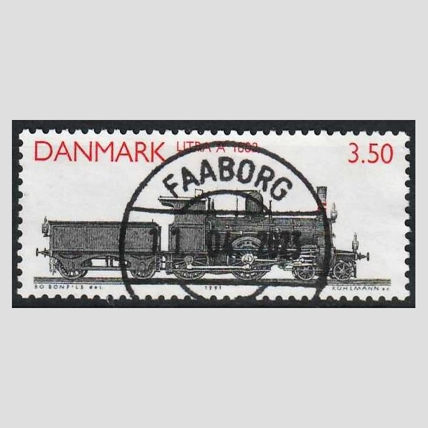 FRIMRKER DANMARK | 1991 - AFA 986 - Lokomotiver - 3,50 Kr. rd/sort - Pragt Stemplet