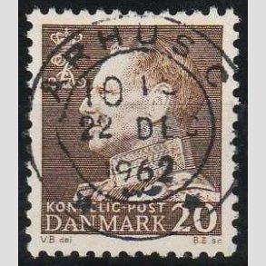 FRIMRKER DANMARK | 1961-62 - AFA 393F - Frederik IX - 20 re brun Flour papir - Pragt Stemplet