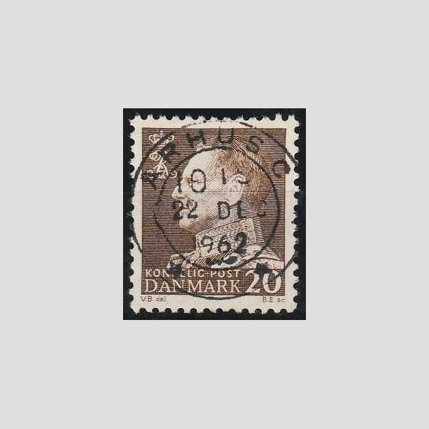 FRIMRKER DANMARK | 1961-62 - AFA 393F - Frederik IX - 20 re brun Flour papir - Pragt Stemplet