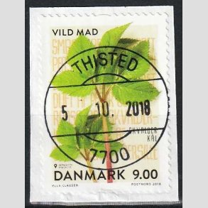 FRIM�RKER DANMARK | 2018 - AFA 1944 - Vild mad. - 9,00 kr. flerfarvet - Pragt Stemplet 
