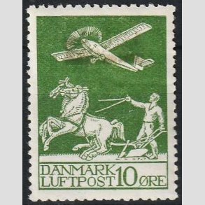 FRIM�RKER DANMARK | 1925 - AFA 144 - Gl. Luftpost 10 �re gr�n - Ubrugt