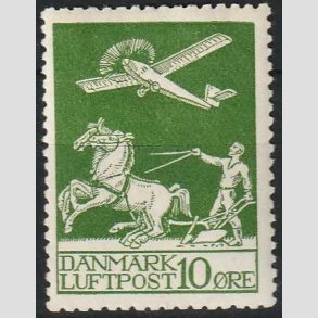 FRIM�RKER DANMARK | 1925 - AFA 144 - Gl. Luftpost 10 �re gr�n - Ubrugt