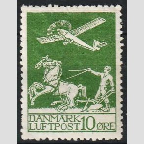 FRIM�RKER DANMARK | 1925 - AFA 144 - Gl. Luftpost 10 �re gr�n - Ubrugt