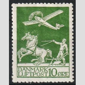 FRIM�RKER DANMARK | 1925 - AFA 144z Variant - Gl. Luftpost 10 �re gr�n - Ubrugt